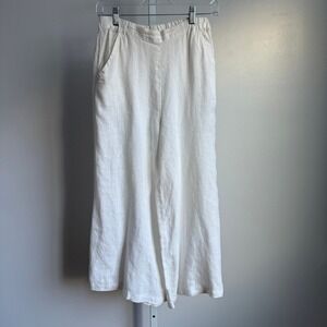 CP shades 100% linen white wide leg elastic waist minimalist BoHo ‎ pants sz S